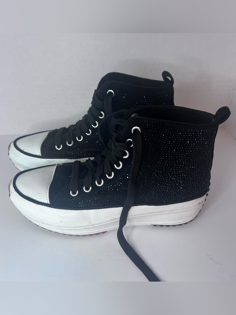 Y2K Style Mudd Rhinestone Glitter High Top Platform Sneakers Womens 6.5 Black